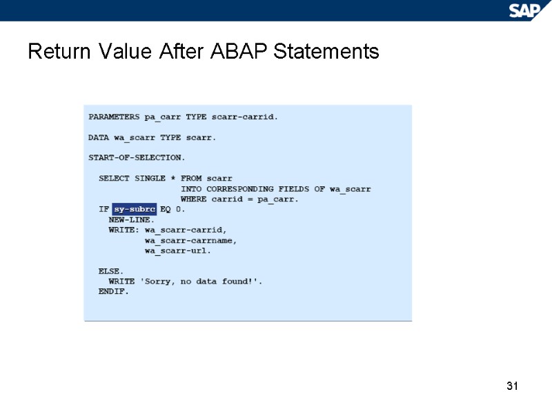 31 Return Value After ABAP Statements